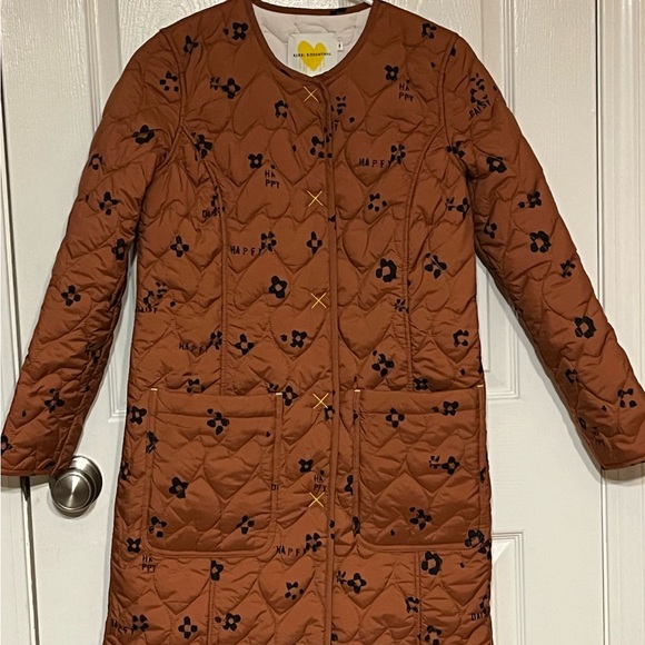 Kerri Rosenthal Frenchie Heart Quilted Mid Length Jacket Almond Butter Size S - Picture 2 of 5